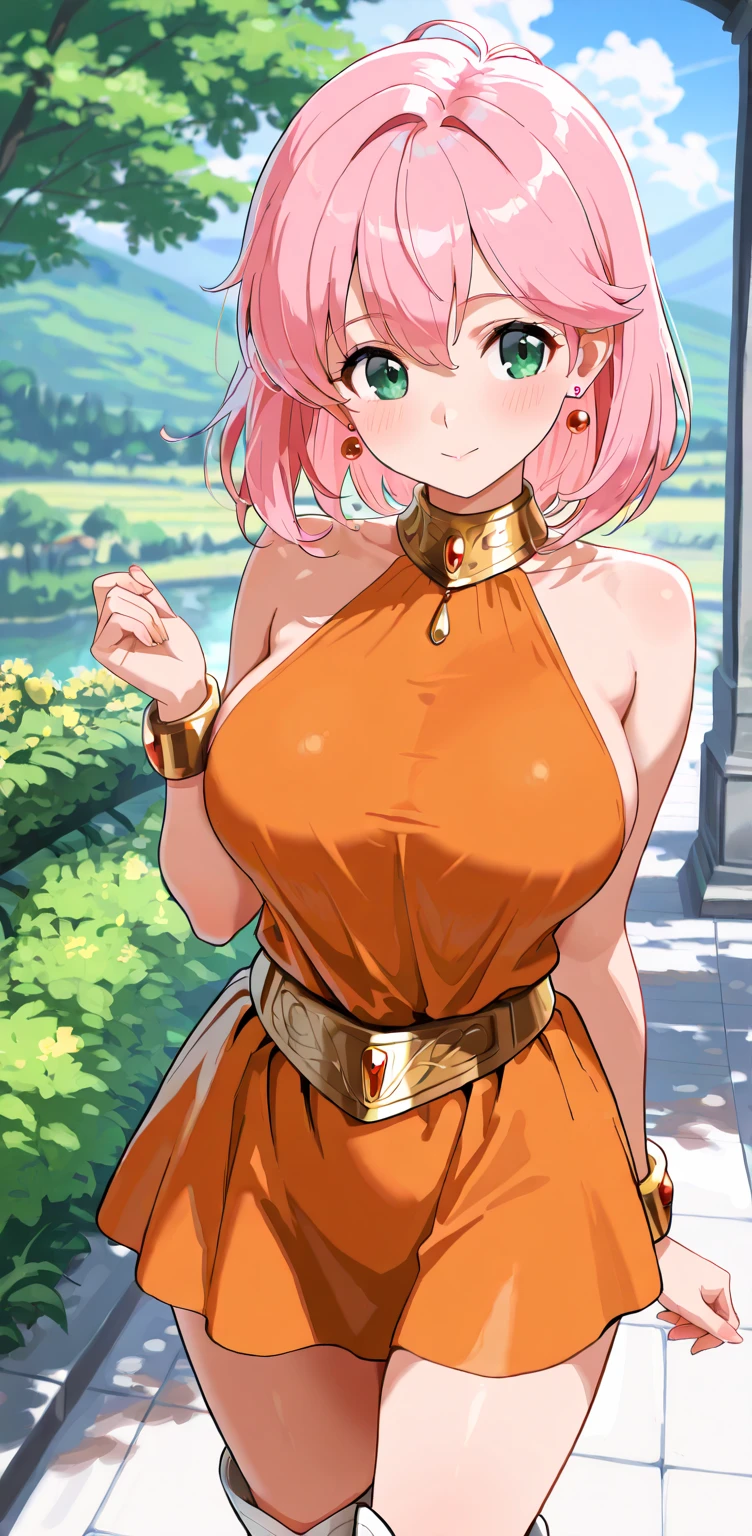 ,lenna charlotte tycoon ,short hair, (green eyes:1.5), pink hair,masterpiece, best quality, jewelry, earrings, agony, blush, 1girl, pink_hair, short hair, medium hair,
drooping eyes, green_eyes, drooping_eyes, gigantic_breasts, bracelet, large_nipples, too long nipples, erection nipples,
golden ornaments, armlet, completely nude, smile,
M-shaped spread legs, open_legs, Labia minora, open_vagina, urethra, on the table, Lying down, bottle bottom in vagina, bar,