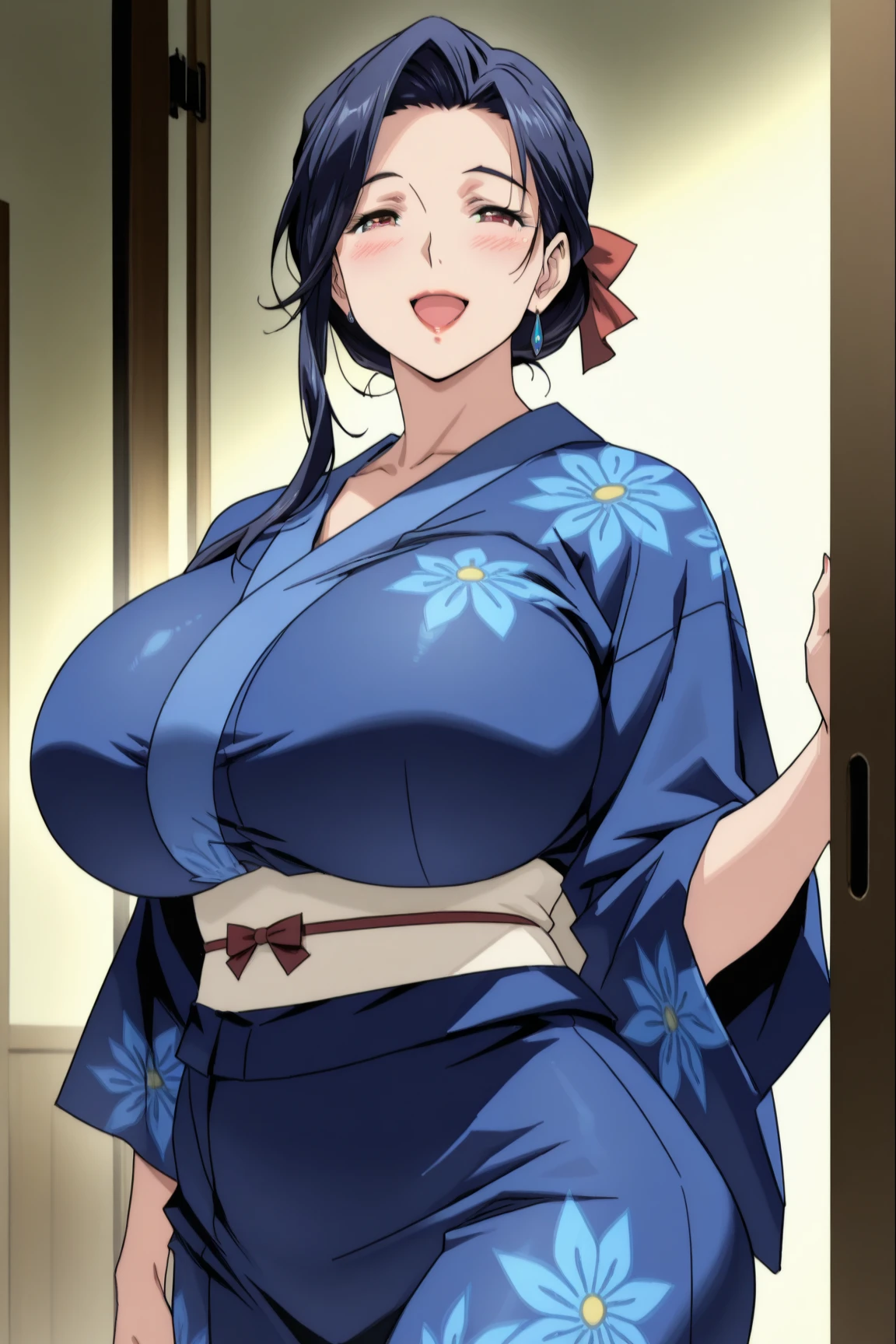 1girl, japanese clothes, yukata, upper body, (mature female:1.5),seductive smile, ara ara
masterpiece, best quality, intricate details, anime screencap, flat color, big breasts, big ass, thick thighs, wide hips,
