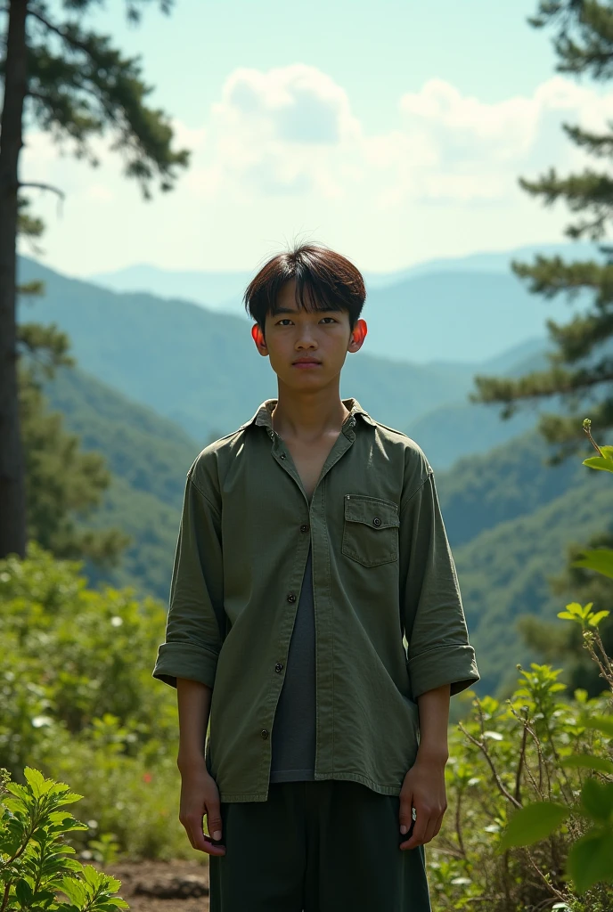 of a guy,Sunny weather,Embarrassed in the forest