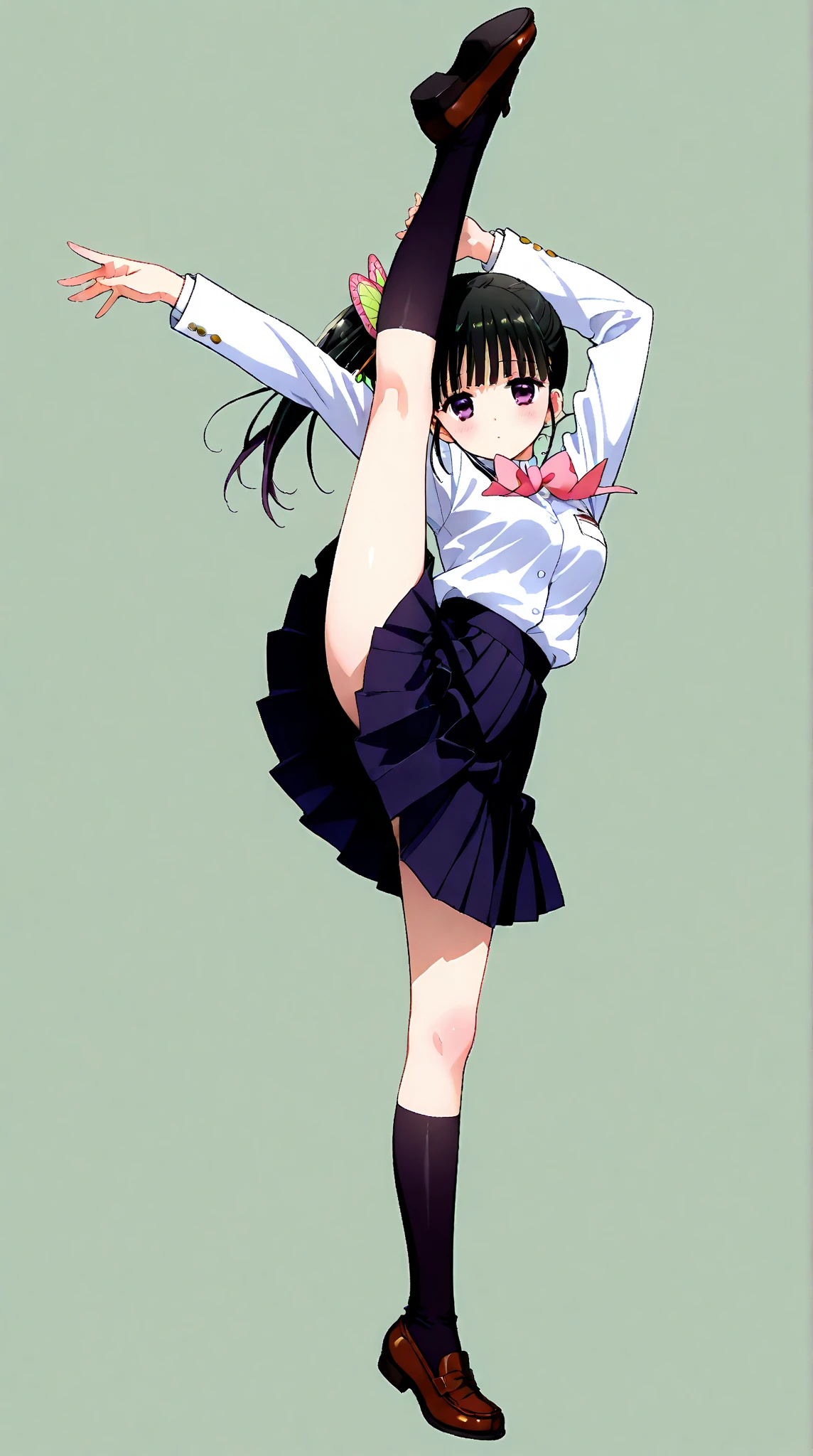 score_8_up, score_7_up, score_6_up, best quality, masterpiece, uncensored, by 40hara, source_anime
BREAK
1girl, solo, underwear, panties, skirt, black hair, simple background, panty shot, uniform, upskirt, white background, ponytail, hair accessory, purple eyes, looking at viewer, standing, white panties, leg up
<lora:40hara_pony_v1:1>