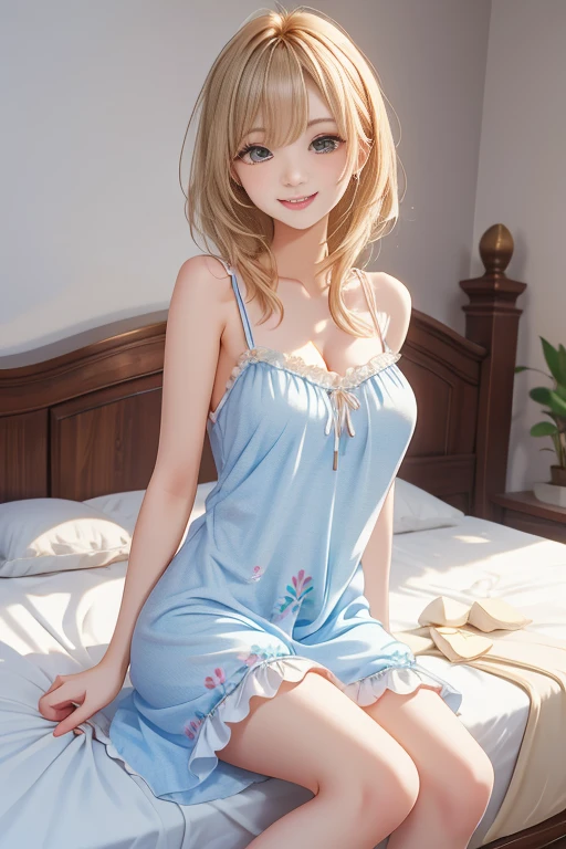 (Ultra photo realsisim, Best quality, Masterpiece) Perfect face, pretty, 2 girls, both wearing transparent pajamas, Real, Realistic, Realistic and charming young woman, Hyper Real, Photo, Sexy, Sweat,small cleavage breasts(Round breasts), breasts press, kneeling on bed