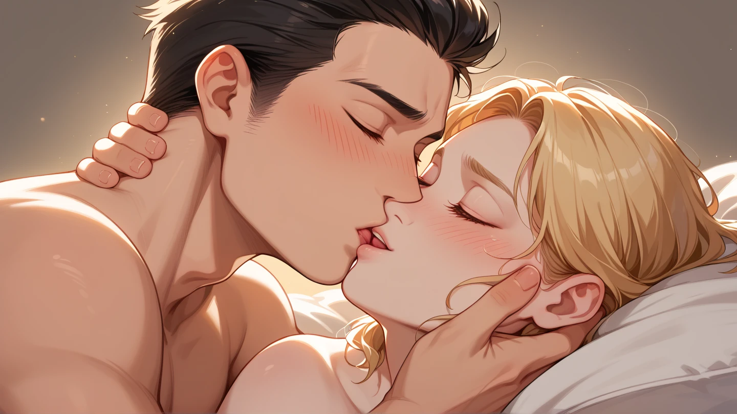 ((Best Quality, 8K, ultra-detailed, Masterpiece: 1.3)), 2boy, shiny skin, sharp, Perfect Body Beauty, Young dancers of a ballet troupe of nineteen years old make love in the doggy style position, Side view, bottom