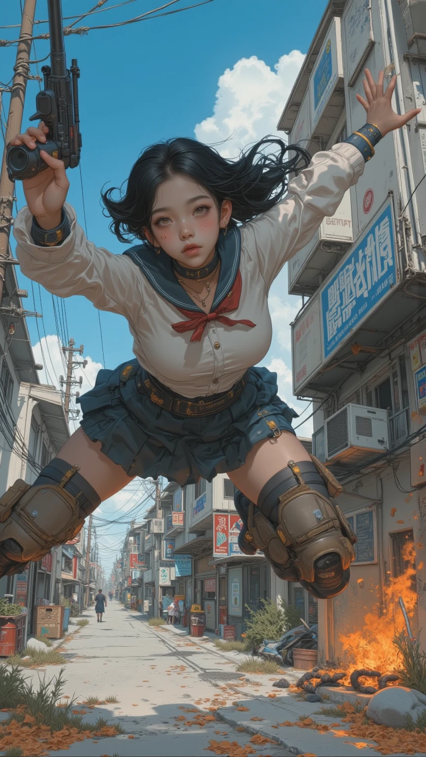 (Giantess Elements、High resolution、High resolution、high quality、accurate body structure、Detailed body)Towering Giant Girl, 50,000 feet high、Looking up at the approaching woman from below、Giants attack the city、Cute Woman、Destroy a small town淫乱な女性、Destroy a small town、Mischievous look、Swing your legs up、high school girl、White shirt、Check skirt、Tokyo、Glowing Skin、Giantess、smile、Trampling buildings、rubble、Burning Small Town、Destroyed small building、Spooky sky、hell、Collapsed highway、Cars are crushed、Residents evacuated、sunset、Burning Small Town、go ahead、walk、Looming、Trampling、Anatomically correct、Accurate human body、Accurate skeleton、Full body portrait、Bob Hair、Black Hair、Red eyes、足元に散らばるrubble、Higher than skyscrapers、Big impact、amazing、Giantess Elements、Draw a woman in a big way、Increase the destructive element、Making cities smaller