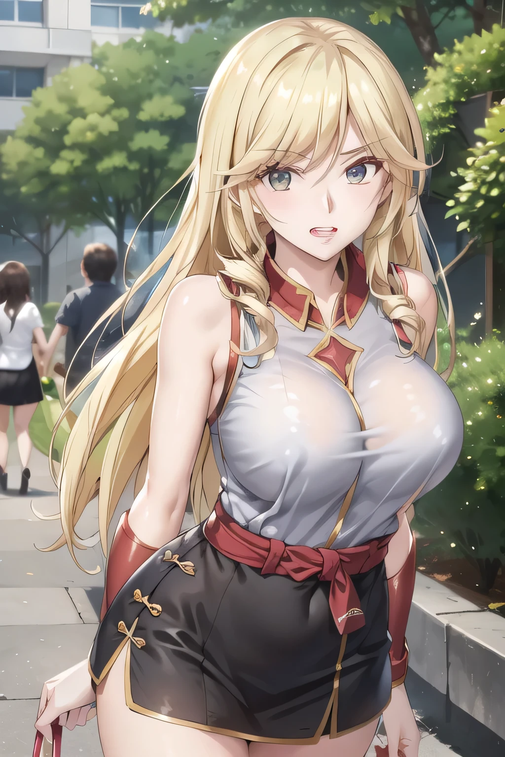 Big breastsがさらにBig breastsを描くのが見えます，only， he's walking，Big breastsをさらにBig breastsに描いて下さい，White Sleeveless Blouse、青色のminiskirtは描けますか,Can you draw a blonde，Big breastsでもウエストが細い，I can see black panties，Faces are very important，miniskirt，nice smile，，Walking Alone，            city tour             ,（Let's draw a more delicate look），,   Big breasts, thin waist ， ,   ，Faces are very important，
