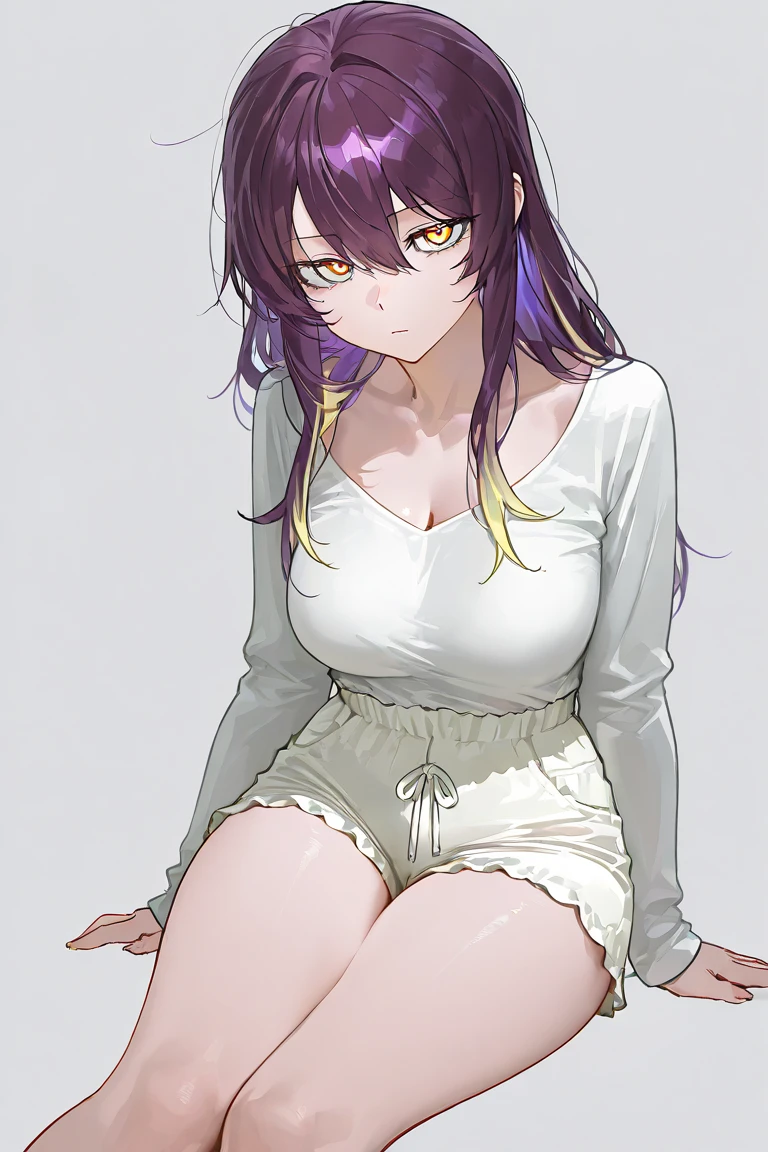 (masterpiece:1.37), best quality, (extremely detailed:1.37), woman, (adult:1.5), (very long hair:1.5), dark purple hair, purple eyes, (extremely detailed eyes:1.37), large breasts, crop top, cleavage, navel, (tight jeans:1.5), (wetting:2.0), bed, her hands are tied to the headboard, (on back:1.5)
