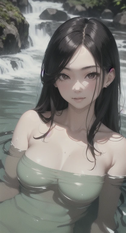 with bangs Asian green eyes,bikini
