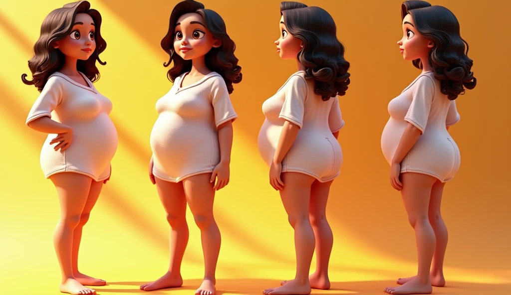 super cute girl IP by pop mart, Bright eyes, cherub, Clay, Models, a blind box toy, Glossy and delicate,Clean background, Good gloss, 3D rendering of,Best quality, extremely pregnant, white shirt, maroon yoga pants.
