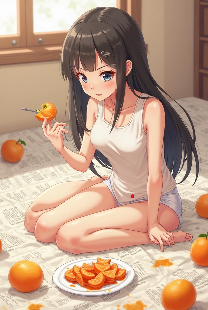 watermelon、mandarin orange、banana、strawberry、pineapple、melon、Grapeuscat、strawberryのブラとmandarin orangeの下着のがフルーツたくさんのお風呂に浸かる、barefoot、
