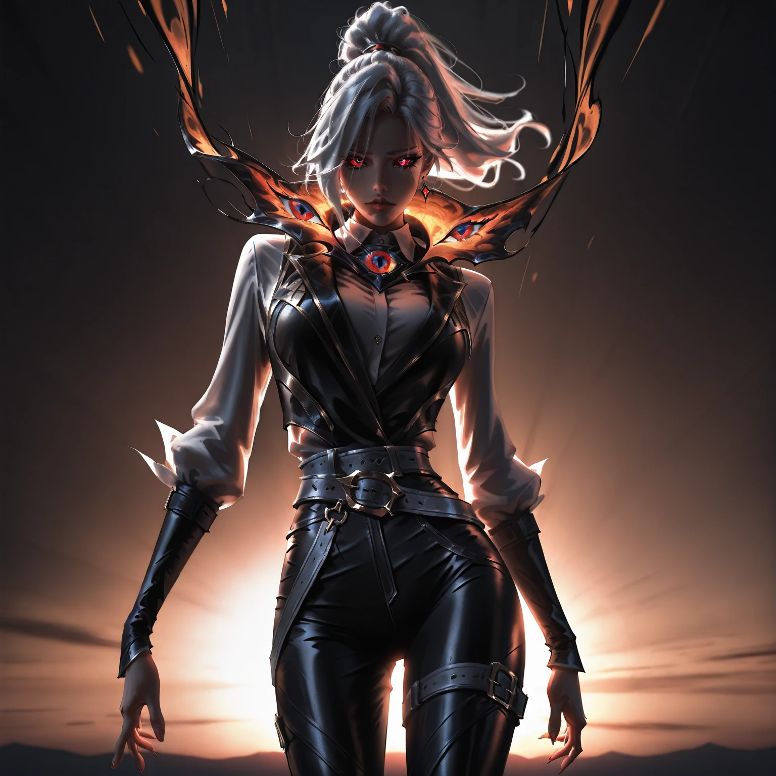 (best ultra realistic high quality, masterpiece:1.2),ultra detailed,(photo realistic:1.4),solo,cute girl,(colorful illumination:1.1) black eye patch on right eye, sophisticated and elegant looking feminine Caucasian female, standing