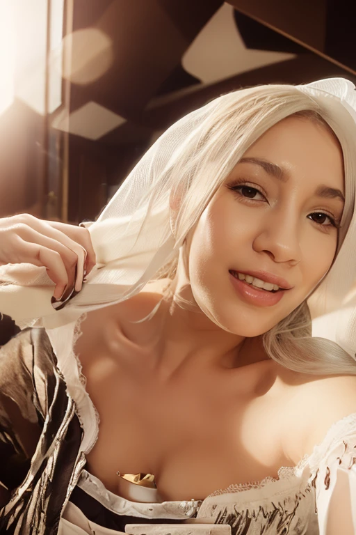 1 miniature Beautiful beautiful woman - Yuan Sayuki, ((top quality, 8K, Masterpiece:1.retty woman, 1 woman, huge breasts:1.3, a slim body:1.1, lush white Long hair, (shower, wet body, wet clothes:1.1), very detailed face, detailed lips, detailed eyes, double eyelids, Detailed blue eyes, чрезвычайно Detailed Outstanding Blue Eyes, short white wet hair, white wet hair, Detailed Outstanding Blue Eyes, innocent look at the viewer, very wet wavy white hair, Detailed Outstanding Blue Eyes, huge cross earrings, Outdoors, badges behind, gothic wedding uniform, sexy gothic style wedding dress with veil, bare chest, huge chest tattoo wearing a wreath, detailed huge earrings, chest tattoo, Outside - there are trees and a buddhist temple in the background, wear a silver cross (Detailed cross shape), reality mode, wet breasts, black necklace, black wedding dress and black veil, human crowd behind, head/forehead chain veil, black latex gloves, naked breasts, naked breasts, naked nipples, hair of white snowy colour, night time, red neon lights, demonic nun, horns, detailed dick, accurately depicted blowjob