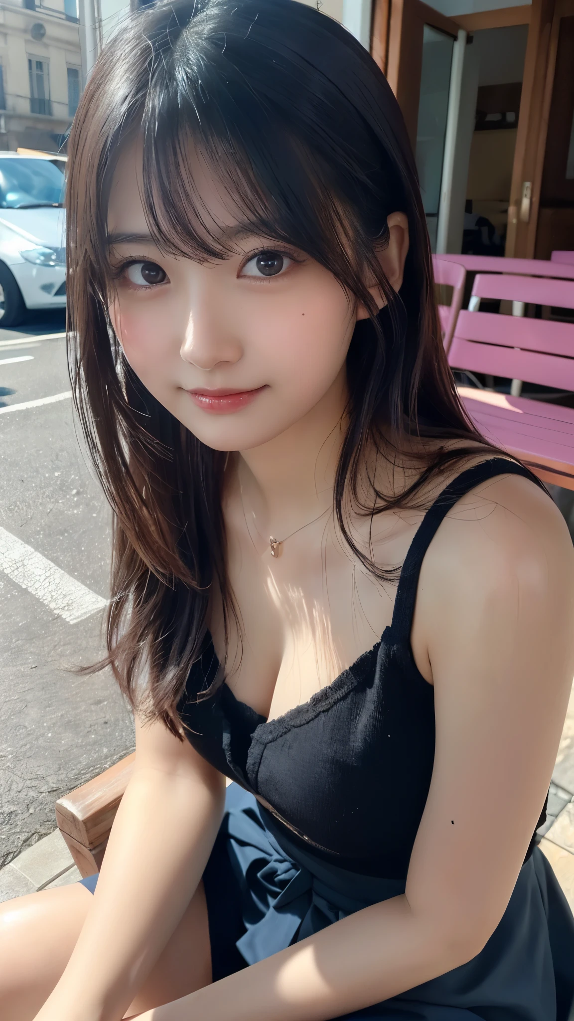 8K, RAW Photo, Best Quality, Masterpiece, Realistic, PhotoRealistic, Extremely Detailed 8K Wallpaper, Beautifully Detailed Eyes, Finely Detailed Face, 
 BREAK 
Professional Lighting, Rim Lighting, 
 BREAK 
1 Girl is Drinking 500ml Bottle Tea:1.4, ((secoma:1.4, konbini, scenery, storefront:1.4)), Late Summer, 
 BREAK 
Perfectly Anatomically Correct:1.0, 5 Beautiful Thin Finger:1.0, 
 BREAK 
1 Girl, Happy Smiling, Covered Nipple, 
(Clothing Random Louis Vuitton Tops + Bottoms), 
Very Short Ponytail Hair:1.2, Symmetrical Clear Eyes:1.1, Captivating Eye Reflections:1.1, 
[[[Kawaii, Japanese], Wide-Set Eyes, [Big Eyes], Almond-Shaped Eyes, tareme, (Double Eyelids), [Eye Bags], (White Skinned), Blush, Embarrassed, 17-Year-Old, 
(Round Face), [Chiseled Face], Round Chin, Thin Lips, [Small Nose], [Oval-shaped Face], (Wet Hair), Messy Hair, Open Mouse Slightly, [Pouted Cheek]]], 
Looking at Viewer, 
 BREAK 
SFW:1.0, 
 BREAK 
Super Wide Shot, Body Focus, from Random Angle, Bokeh:1.0