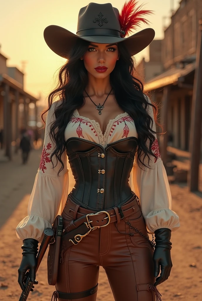 Dark curvy Sexy Pirates,Corset, pants, pirates belt, long necklace,pirates landscape