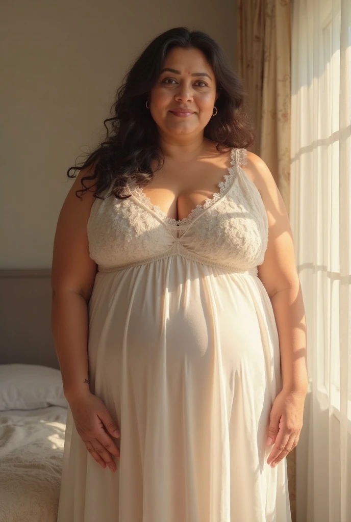 Vidéo réaliste d&#39;une Latina Chicha de 23 ans aux cheveux noirs lisses et à la peau couleur chocolat clair, fille grassouillette, avec trait indigène, laid très laid gros, robe blanche sexy
