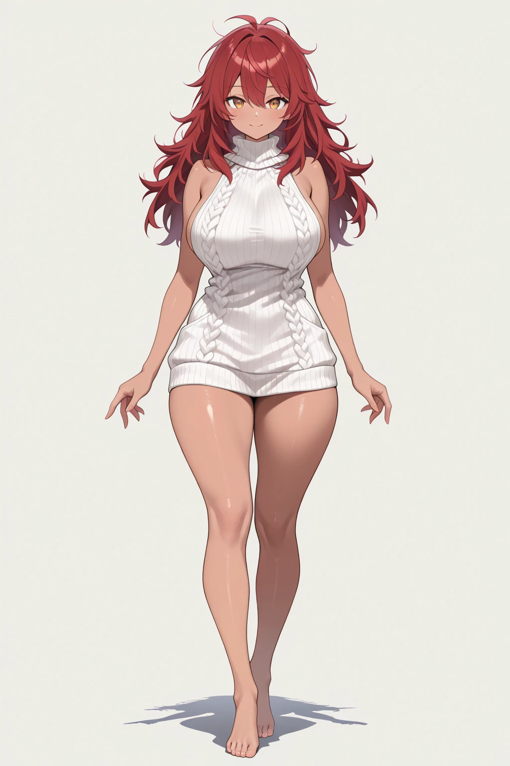 Full body portrait photo of anime bbw girl in red bikini with long hair and big breasts, very fat curvy body, wide waist and wide hips, rounded and beautiful face, very similar portrait of Asuka Langley Soryu, Asuka Langley, female anime character, beautiful girl from Evangelion, style of Junji Ito, Asuka from Evangelion, Cel shaded anime