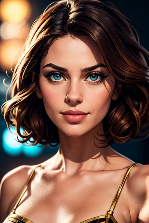 senora, short thin hair, brown hair and eyes, thin eyebrows