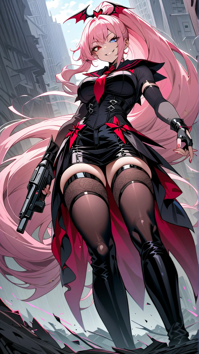 最high quality、Best image quality、masterpiece、girl((Age 25、 By becoming、Best Bust、Medium Bust,Wide open breast tea、Red glowing eyes,Black hear、Red Mesh、Disheveled Hair、Lointail、thin,The highest valley、Open chest、Luminous Wristbands、hair ornaments、Show the whole body,Black Ninja suite、revolver、scar、Full body scar、Fighting Pose)),high quality、Beautiful art、background((ninja word))、Flight、Flying debris、Written boundary depth、movie、Visual Arts、Perfect art、8K,Genuine,