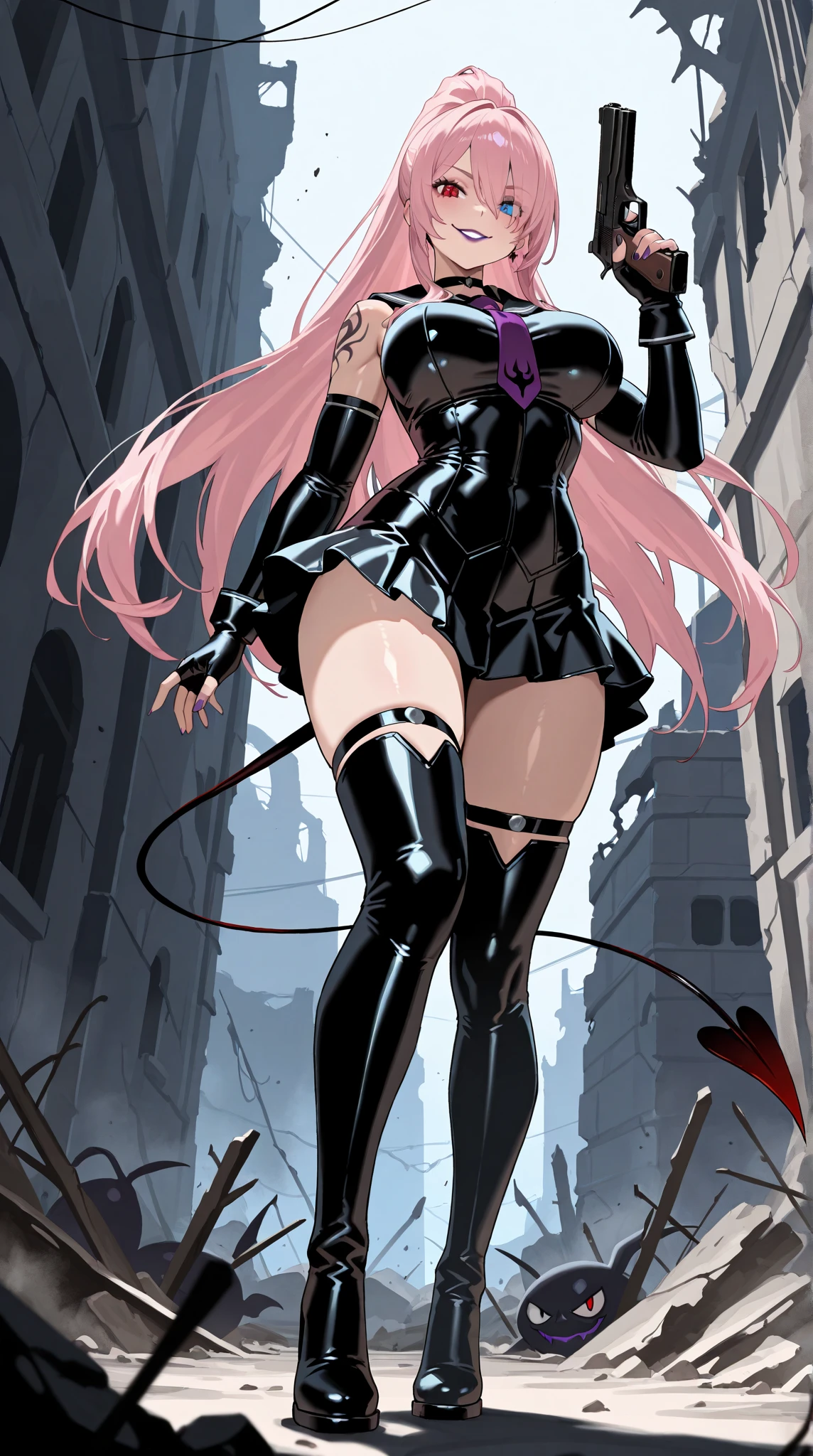 Jury, the character from Street Fighter, wearing her iconic classic look. She is standing full length. (She is dressed in a tight combat suit, full body, black and pink straight hair, ((micro string bikini micro)), Long black and pink boots : 1.2)cyberpunk, highlighting her beautiful body and showing her physical strength.((full body) ) frontal view, Your face is extremely beautiful, with delicate and expressive features. The image was captured in incredible 8K using the Canon EOS R6, front view, resulting in maximum quality and sharp detail, in full body standing. Every aspect of the image is a true masterpiece, highlighting the dedication to detail and artistry behind this cinematic depiction of Jury.