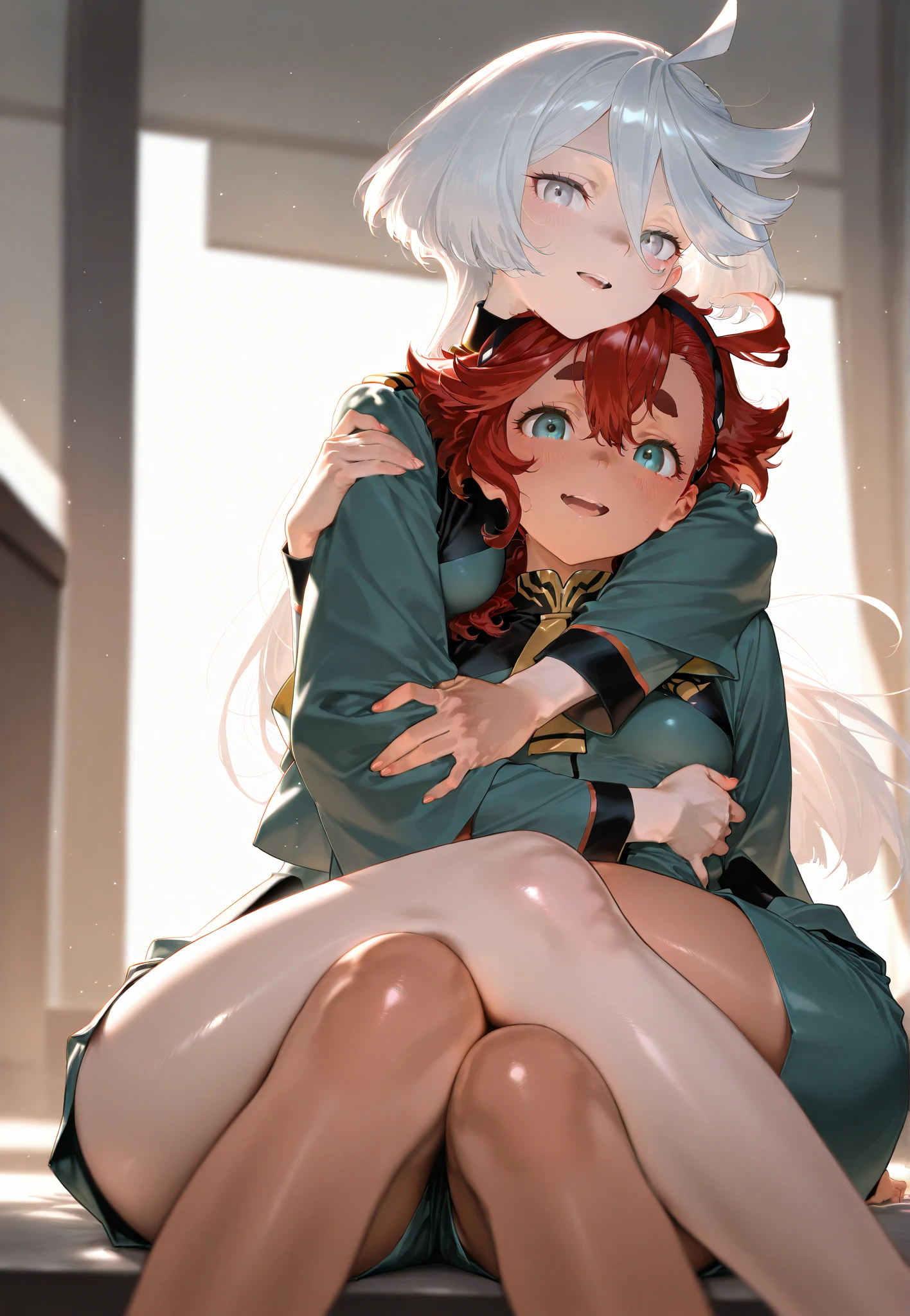 anime: style illustration of a woman with huge tits sitting on the legs of a little boy who is grabbing her tits, Woman moaning with pleasure, cushart krenz art key women, artwork in the style of guweiz, guweiz, guweiz and pixiv artstation, krenzcushart, Artoria Pendragon, Artgerm and Atey Ghailan, guweiz and artstation pixiv