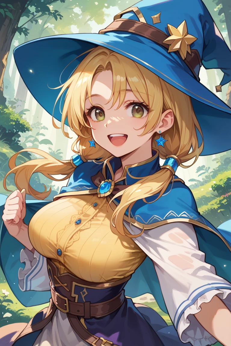 master piece,best quality,ultra detailed,8k,
ambient light,realistic skin,glossy skin,
(dark magician girl, duel monster, blush stickers, blonde hair, green eyes, long hair, breasts, blush, bangs, large breasts, hair between eyes, pentacle, pentagram, hat, dress, cleavage, bare shoulders, collarbone, choker, blue headwear, wizard hat, bracer, detached sleeves;)、
A realistic depiction of a person trapped inside a glass bottle, 、(lie face down:1.3)、(portrait)、(the body is very wet:1.5)、yukata、Glossy lips、Slightly emphasize the lower lip、A refreshing smile、emphasizing the cleavage、
