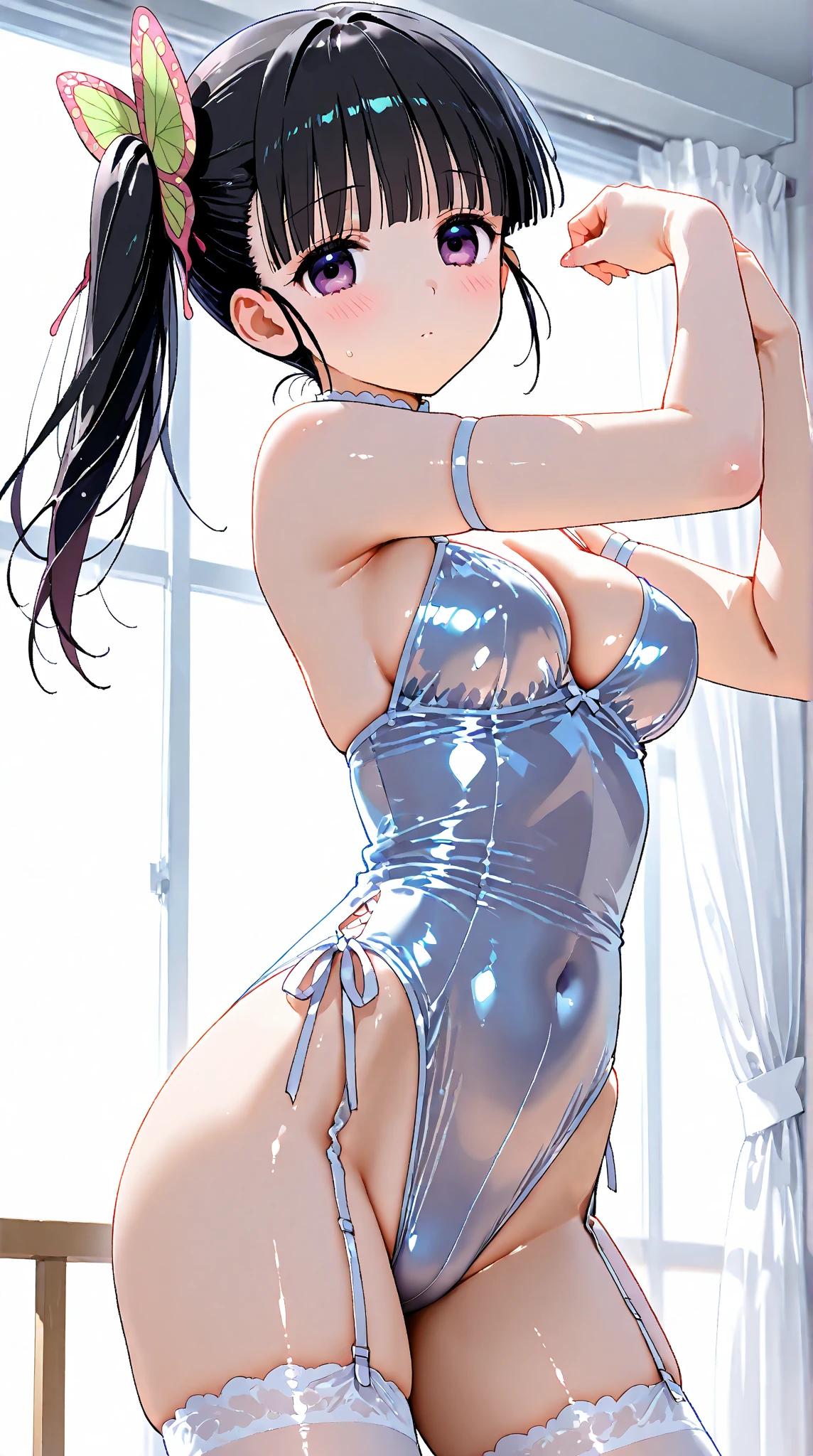((Highest quality、、masterpiece:1.3)), Upper Body、Long legs、Sharp focus:1.2, Beautiful woman with perfect figure:1.4、(Smiling:1.2), double eyelid、30-year-old female、Sexy pose、((((Close your mouth、One Woman、Bunny girl,rain、Outdoor))))