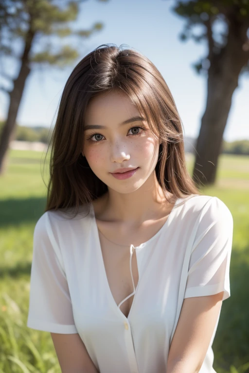 beautiful young russian woman, detailed eyes, detailed lips, long eyelashes, porcelain skin, long chestnut hair, slender figure, stylish clothing, smile, (best quality,4k,8k,highres,masterpiece:1.2),ultra-detailed,(realistic,photorealistic,photo-realistic:1.37),HDR,UHD,studio lighting,ultra-fine painting,sharp focus,physically-based rendering,extreme detail description,professional,vivid colors,bokeh,portraits