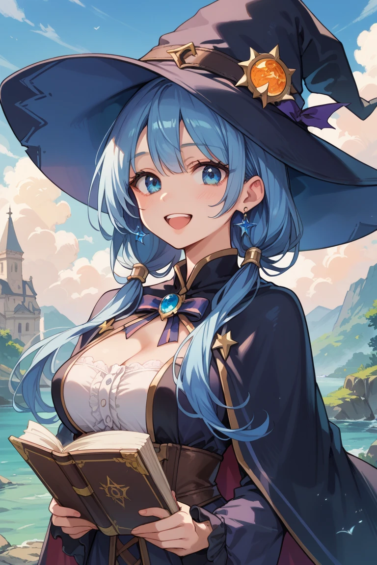 A sexy girl half elf wizard, Bikini suit, wizard hat, yellow eyes, bright blue hair colour, book in hand, sea background,8k, masterpiece, best quality, highly detailed, A sexy girl half elf wizard, wizard hat, yellow eyes, bright blue hair colour, book in hand, sea background,8k, masterpiece, best quality, highly detailed, one girl, half-elf, solo, yellow eyes, bright blue hair, long straight hair, wearing necklace, gorgeous, friendly, smile,sexy, close ups view, rings, looking at viewer, alone, girl, half-elf, solo, yellow eyes, bright blue hair, long straight hair, wearing necklace, gorgeous, friendly, smile,sexy, close ups view, rings, looking at viewer, alone,