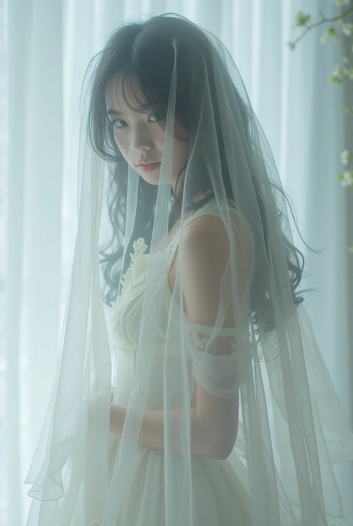 a beautiful girl,Full body covered with plastic film,I'm almost suffocating.