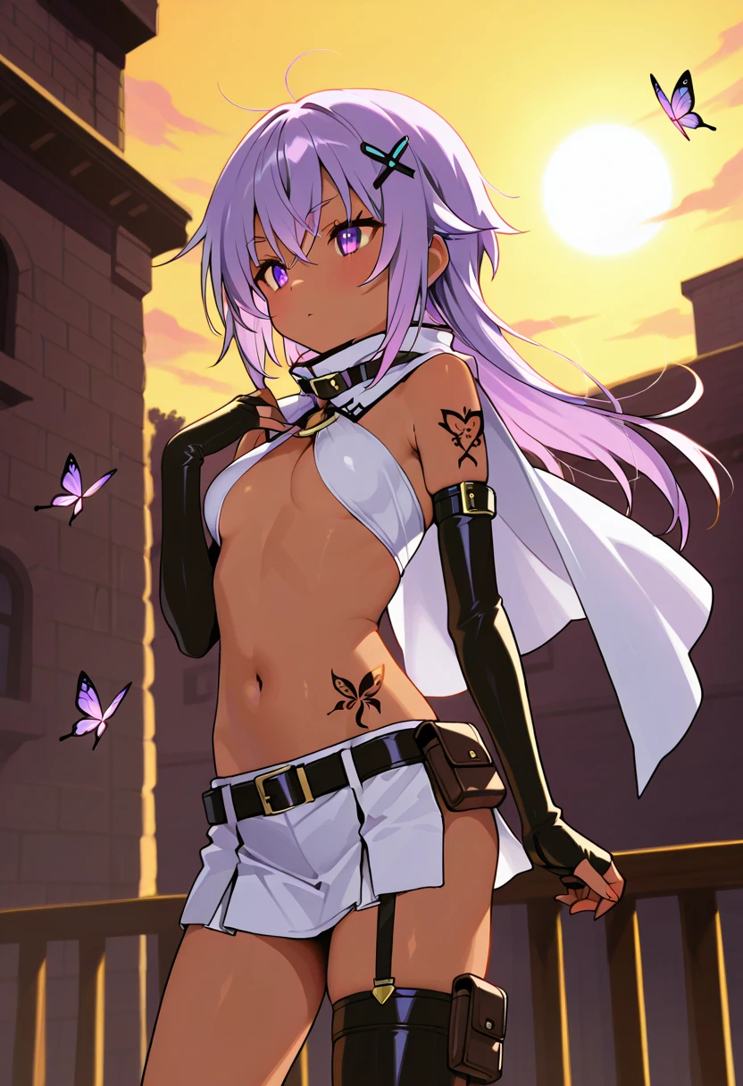 Halloween, Halloween theme, night, short hair, purple hair, purple eyes, flat cheast, flat tits, naked, trick or treating, bandaged body, bandaged arms, bandaged cheast, bandaged tits, bandaged legs, bandaged foot, bandaged pussy, full bandaged body, mummy suit, egiptian mummy suit, naked, mummy costume
