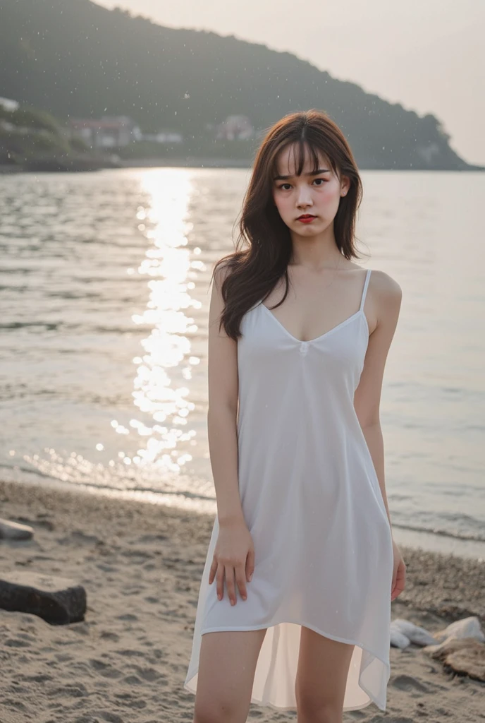 1 Girl,seaside,Soft Light,Chinese Beauty,Slip nightdress