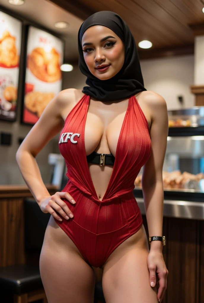 muslim, RAW, Best quality, high resolution, masterpiece: 1.3), (wear: hijab: 1.3), hijabi, Masterpiece, (Huge breasts), (gigantic breasts), (massive breasts), (large full breasts、Loose oversized Tanktop with visible breasts), beutiful face, detail face, big gorgeous eyes, Soft smile, (girl in sexy suit), (wear: white, (sexy tanktop backless), (mini-skirt),(cropped, underboos), (naked-apron), wearing a sexy peplum,  cleavage: 1.3), (breasts-tattoos), (background: (lobby office): 1.3), Excellent lighting, Bright colors, Clean lines, tattoo, (Tattoo woman), (yakuza tattoos)