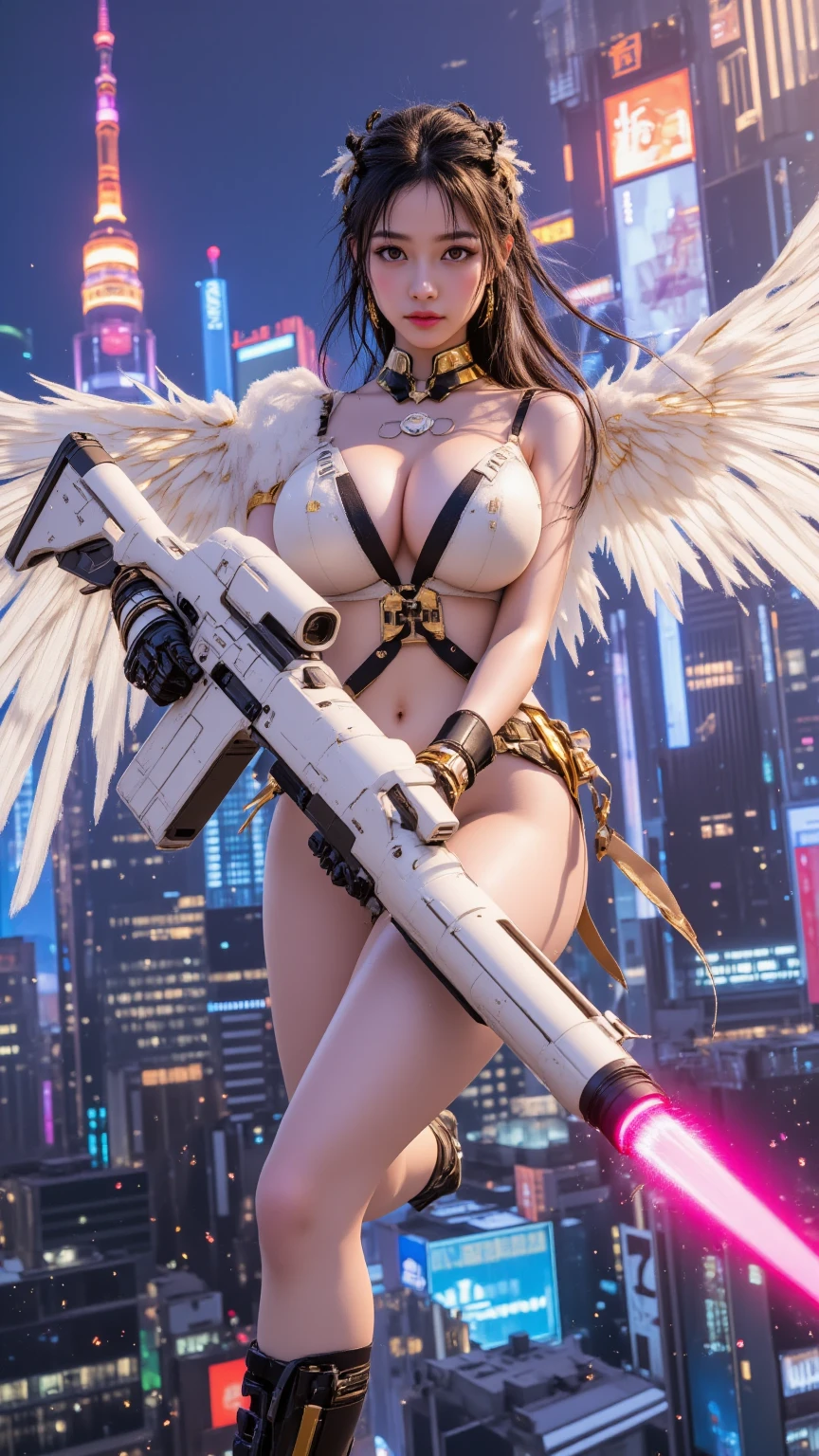 rough skin, Super detailed, advanced details, high quality, 最high quality, High resolution, 1080p, hard disk, beautiful,(war machine),beautifulサイボーグの女性,Mecha cyborg girl,battle mode,Mecha body girl,She is wearing a futuristic war machine weapon mecha、((put on a cyberpunk mask))、((fighting stance:1.2))、(((Owns a large mechanical handheld fan)))、(((mechanical wing)))