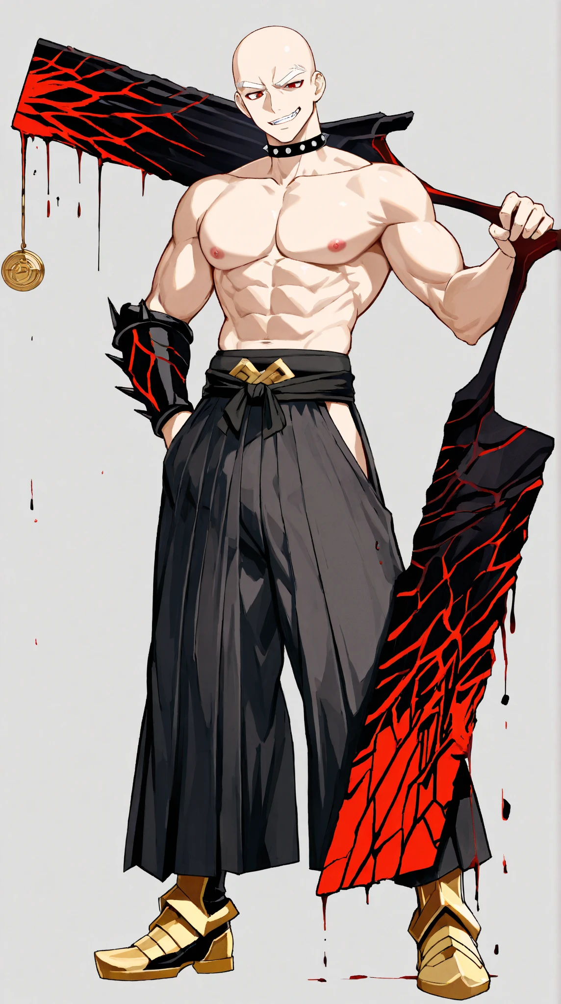 (masterpiece), best quality, seductive eyes, perfect face, handsome man, red eyes, short messy black hair, long nose, 1 cross sign body tattoo, topless, long black pants, black sneakers, full body, extremely tall man, long legs, long calves, anime cover, 1boy, ear piercings, adult-like look, standing, bad boy