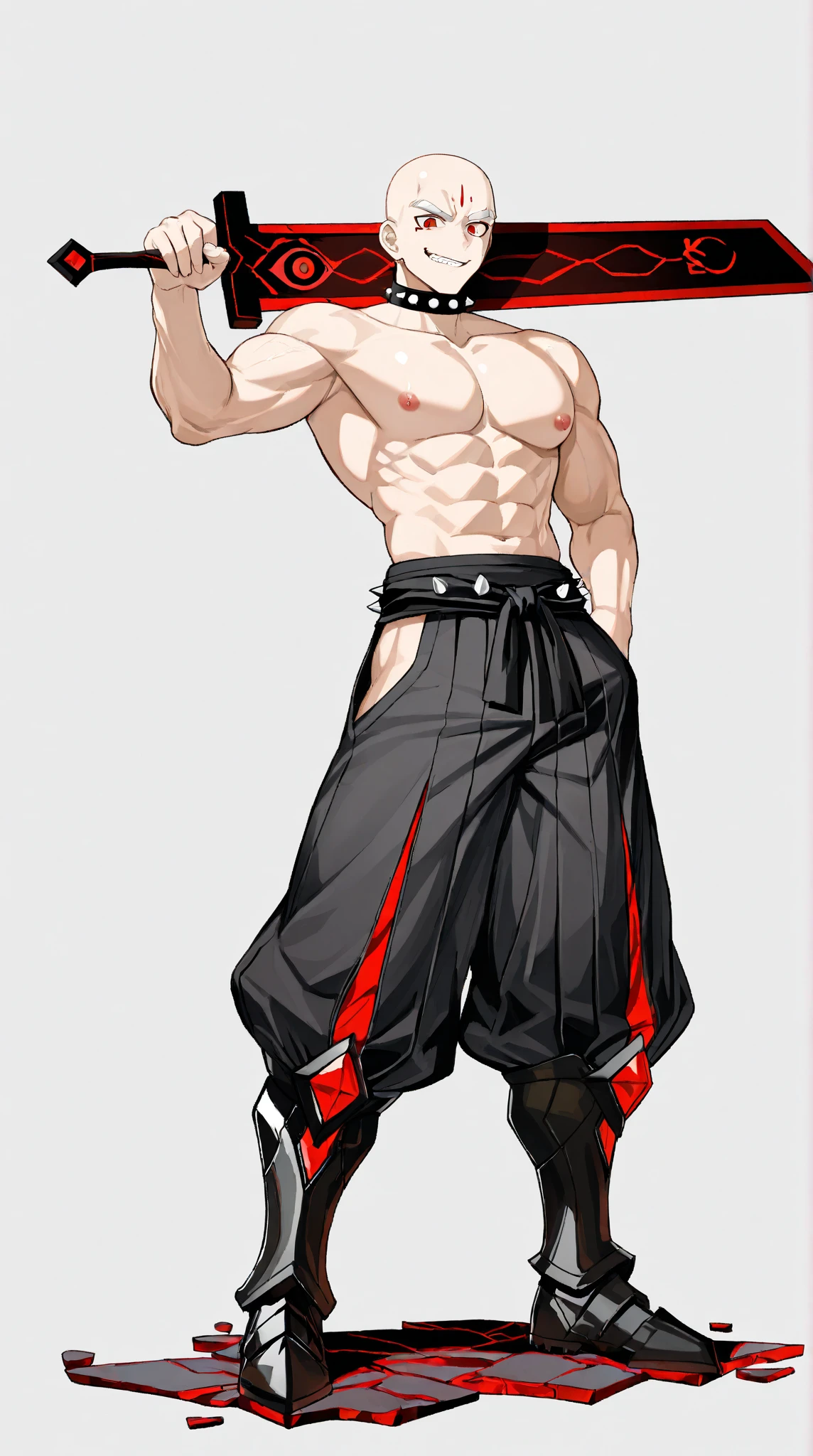 Fairy tale hunter adult male with beard standing sideways full body naked，muscle，Bottoms shorts blank background