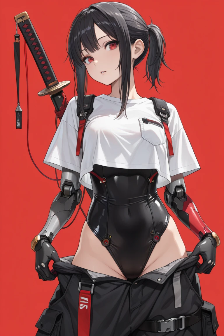Metal strap winding,Swimsuit white nurse cap,Many black tentacles surround,Sit on the ground,Stretch your legs upwards, Tie your hands and feet together, inside in room, BDSM, with short black hair,Painful expression,Raised sexy,Giant buttocks,detail real,Super realistic style,skin detailed,Lots and lots of red ropes hang on the background,Vinyl coating,sweat leggs