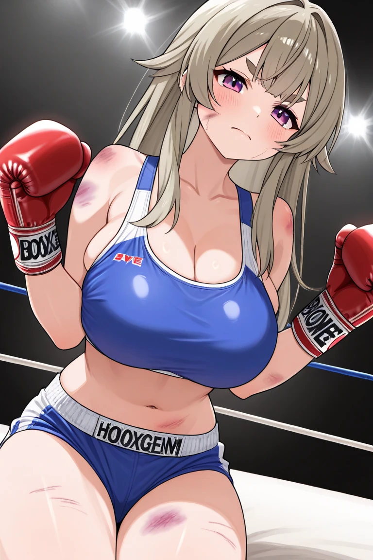 ((1girl)and(1shota boy)),(height difference),hetero,(1girl),(curvy:1.4), (long hair),straight hair, blonde hair, light blue eyes, huge breasts, pale skin,shiny skin, (rolling eyes:1.4),(trembling), erectile nipples, ((She wears office lady, black pantyhose)), cum in pussy,(cum on clothes:1.4), cum on breasts,cum on body,cum facial, bukkake, cum in mouth,cum on hair,(excessive cum), (1shota boy,short stature:1.4),large penis,dark skinned shota boy,interracial, ((shota boy win, smug)) ,nipples, ((((hug from behind)))), sex from behind, standing sex, ((((motion lines)))), vulgarity, (wrestling ring),(masterpiece,best quality:1.3),(ultra-detailed,high resolution:1.2),(illustration),((an extremely delicate and beautiful)),(detailed background),
