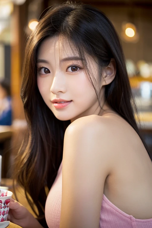 1 girl, very cute, amazing face and eyes, (Extremely detailed beautiful face), (Ultra actual), (highly detailed eyes, highly detailed hair, The facial details are very rich, Delicate and plump lips), (Off the shoulders), breast, Upper body, Cautious smile, (best quality:1.4), original photo, (actual, photo-actual:1.37), Professional photography, Light,