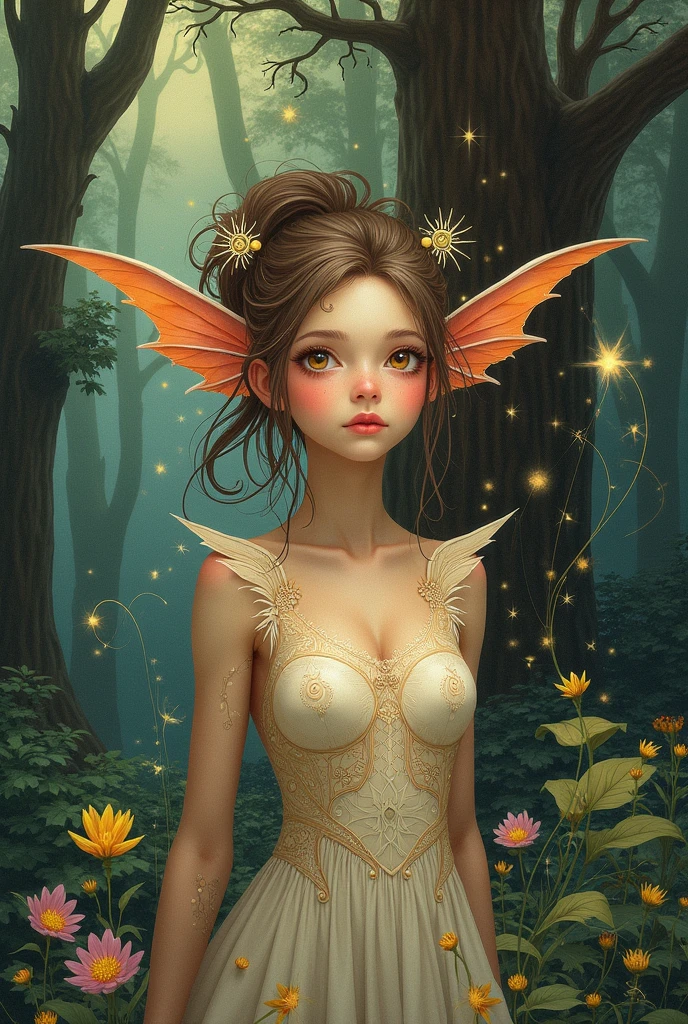 ((best quality)), ((masterpiece)), (detailed), 1 fairy girl, off-shoulder sweater, a fairy, fairy girl, winged pixie girl, girl fairy, various different types of insect wings, small breasts, NSFW,tentacle-like vines, Covered with tentacles, encoiled by tentacles, Tentacles around the body, many tentacles, captured by tentacles, bound by tentacles, trapped by tentacles, Fine details,Tentacled,Tied with tentacles, roaming tentacles, drooling,Crying,horrified expression, panic, fight for survival, helplessness, Detailed body,Full limbs,NSFW, being pulled into a flower, wild environment, jungle, terrifying floral environment, horrific nature, predatory flora, fairy catcher, fairy trapper, fairy catcher plant, tentacle-like vines, fairy trapper-plant, fairy catcher flower, tentacle-like vines, fairy trapper-flower inspired by carnivorous plants; a plant occupying the equivelant evolutionary niche as a spider would