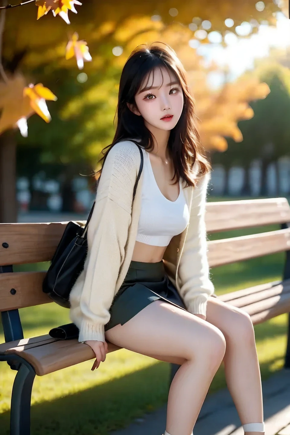 Arav is sitting on the grass by the sea in a white sweater,Black over-the-knee stockings,White sneakers, Beautiful girl sitting, young cute girl, Sleek white suit, girl in real life, Sit on the green grass, attractive pose, korean girl, sit on the floor, Cute and elegant pose, Popular topics on cgstation