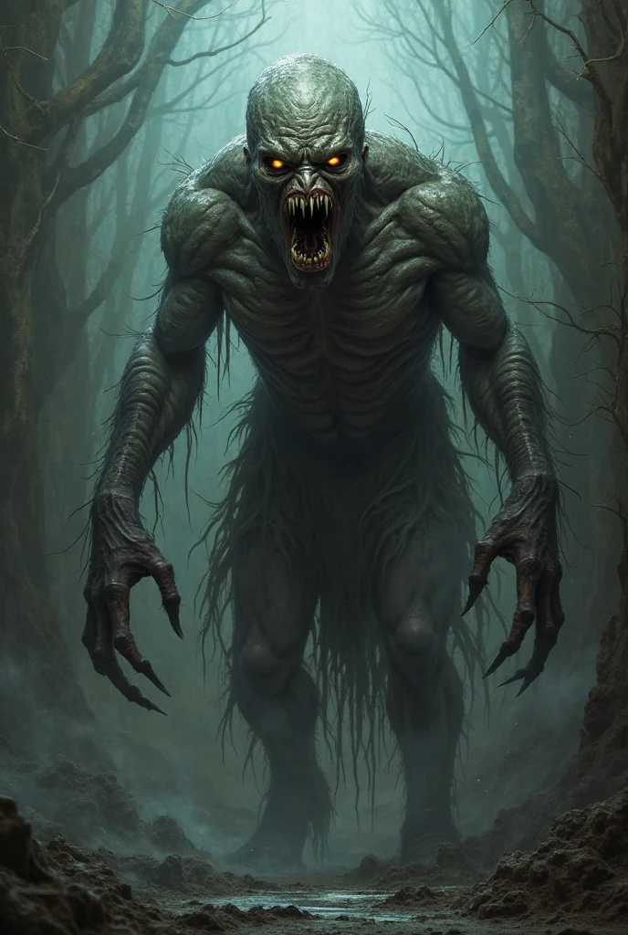 A huge female hairy creature flies over the village and scares people. The disturbing and grotesque world of Stephen Gummel. “Scary stories told in the dark.