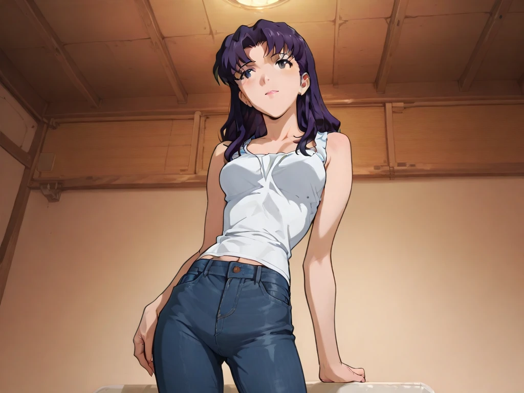 (masterpiece:1.5),(best quality:1.5),(high resolution:1.5),(8k:1,5),(perfect face:1.5),(perfect body:1.5),(perfect hands:1.5),(perfect fingers:1.5),(full body:1.3),,1woman,(megami magazine:1.3),pale skin,(fighter:1.5),hamaoka_azusa,(purple shirt hair:1.3) , (right purple eyes:1.3),( large breasts:1.4),(large ass:1.4),(small nipples:1.2), (detailed face:1.5), (white virgin killer sweater armless and sleeveless:1.5),(Jeans in shorts:1.3), Facing forward with the whole body, looking at the viewer,(drunken face:1.3),Sexy pose stand,(sea:1.3),(wet:1.2),(sweat:1.2),(shirt jeans and white sweater cameltoe:1.3),(clothed:1.5),(Improved image quality:1.5)