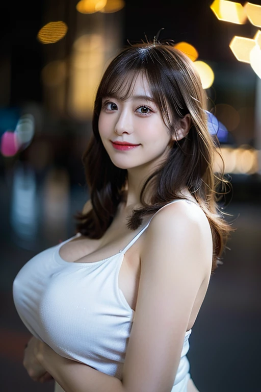 Police Officer, Highest quality, shape, Very detailed, In detail, High resolution, 8k wallpaper, Perfect dynamic composition, Beautiful details,  Natural Lip, Female police officer, Big Breasts, Cleavage, She is smiling in a cute pose.., A masterpiece of the whole body, Side Short
