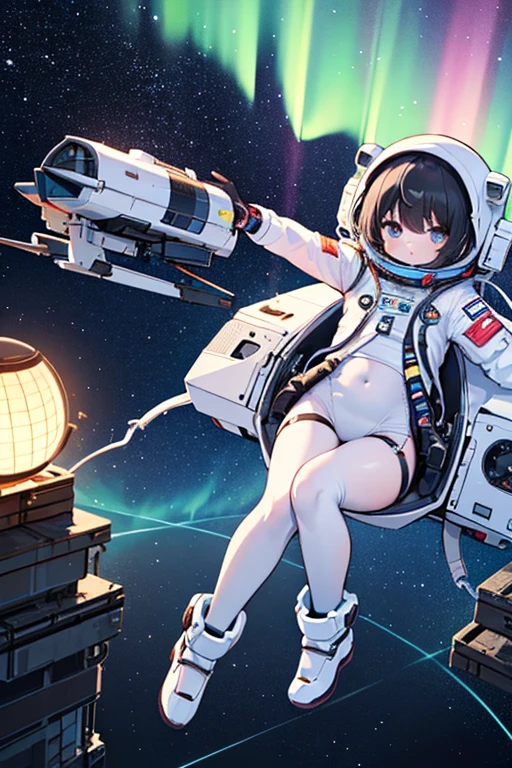 Katsuhiro Otomo, George Barbier, Surreal, mysterious, strange, fantastical, fantasy, Sci-fi, Japanese anime, DIY rocket, launching towards the moon, beautiful girl in miniskirt, perfect voluminous body, detailed masterpiece