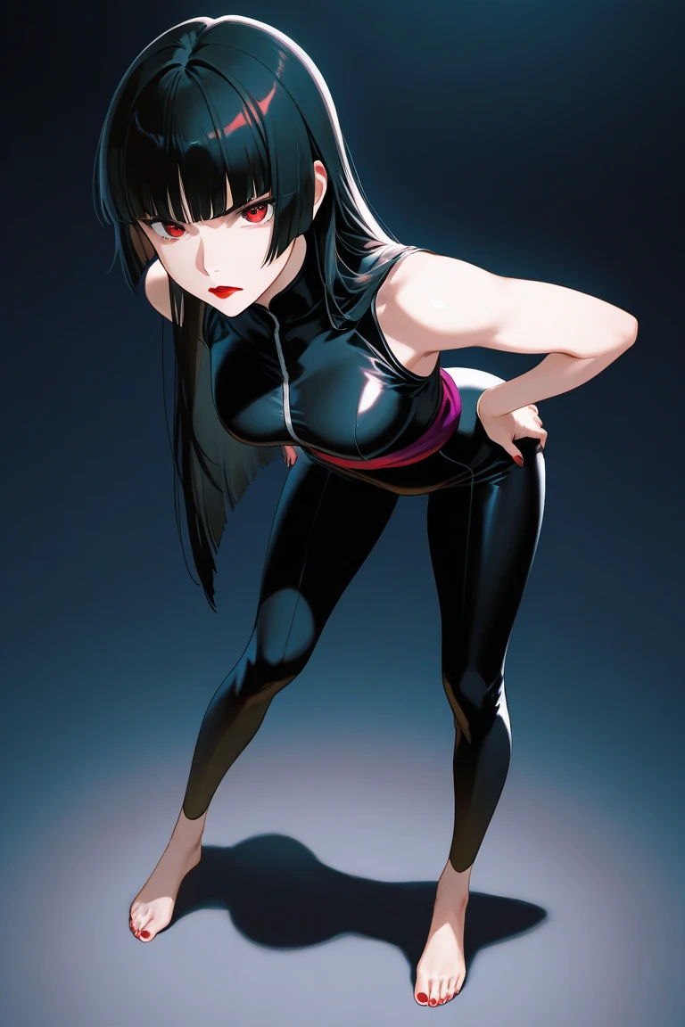 4K Ultra Clear,16-year-old girl,half squatting,legs are open,Lace,Black jumpsuits
