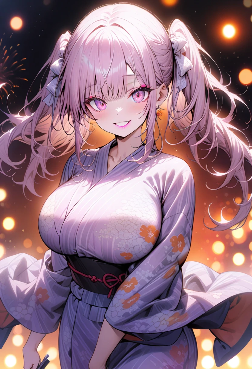 (1girl:1.3), Masterpiece, Best quality, amazing beauty, [[3D]], 4K, absurdres, finely detail, super detailed eye, perfect anatomy, official art, cinematic lighting, BREAK, Island, silky medium hair, silky twin tails, white hair, super shiny detailed brown eyes, big eyes, sparkle(in the eyes), thick eyebrow, open-mouth, plump lips, Mascara, False eyelashes, pink lips, eyewear, contented smile, BREAK , big breasts, tall, skinny, dark skin, walking and waving, BREAK , Overhead shot, BREAK,(kimono:1.3)