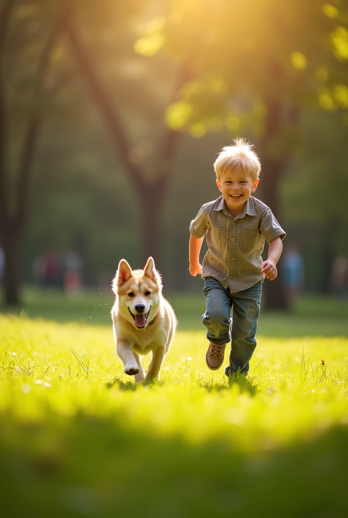 Create a realistic, high-resolution image of a boy petting a dog.