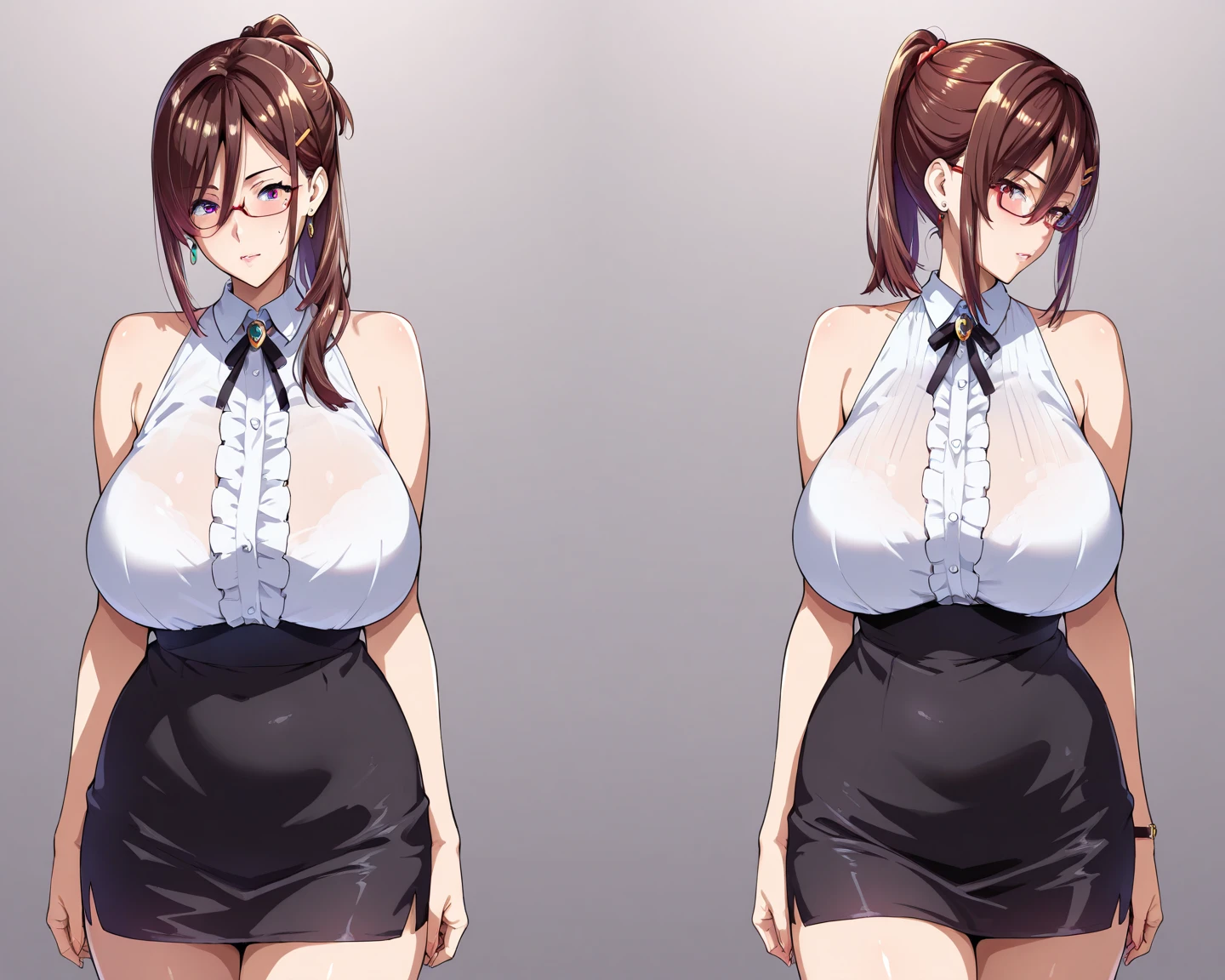 girl, solo, full body, from head to toe, sitting on the chair, (Huge_Breasts:1.3),
Character Design Sheet, character reference sheet, character turn around, character sheet, full body front and back,
sushang, dress, twin tail hair, twin tail, brown hair, cleavage, short skirt, sexy pose, pose, sexy