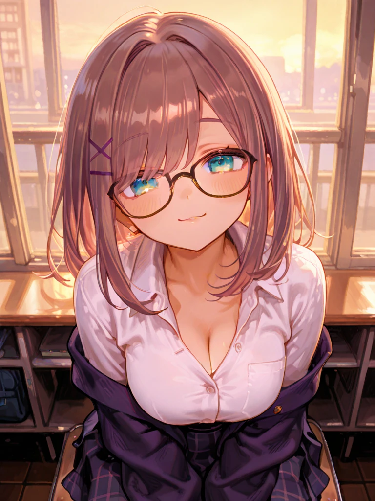 (Masterpiece: 1.2, Best Quality), (Lighting) 1 Lady, Solo, Short Hair, Big, (Glossy Skin: 1.2), , Glasses, Wavy Pink Hair, Pink Suspenders, Head, Head, Harajuku Style, Hairpin, Lori, Ahoge, Student, Neat, Cute Pose、、、 Gymnasium, On Mat, Lying Down, Armpit, Unity, 8k Wallpaper, Amazing, Fine Details, Official Art, 3D Textures