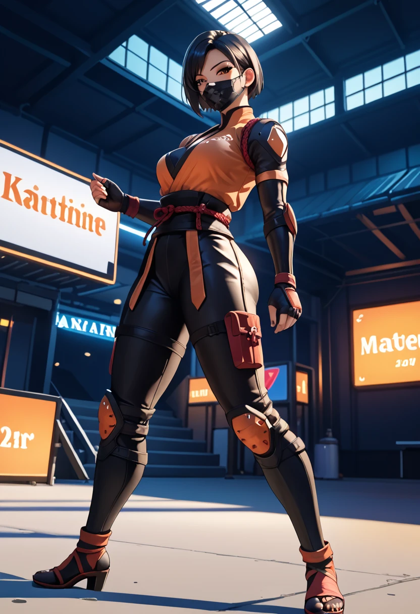 score_9, score_8_up, score_7_up, score_6_up, source_anime, ninja, 1girl, solo, full body, beautiful young lady, black hair, short hair, orange eyes, long eyelashes, eyeliner, eyeshadow, sexy ninja outfit, pull mask, sexy poses, anime style, anime, cinematic lighting, stereogram, from below, Wide-Angle, UHD, masterpiece, anatomically correct, high details, 16k