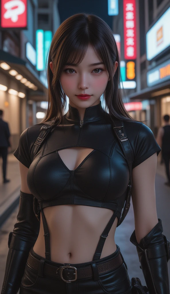 Ultra HD、Masterpiece、8k、Ultra high definition、Afro-American woman in bikini and headphones posing for a photo, scifi character, Cyberpunk 20. Model Girl, SF Women, SF Women, Akihiko Yoshida. Unreal Engine, Futuristic clothing and helmets, Beautiful cyberpunk female model, Photorealistic perfect body, Sci-fi female characters, Quiet from Metal Gear Solid, Shiny skin,sharp、35mm、8k、(((Night photography、Gotham City Background)