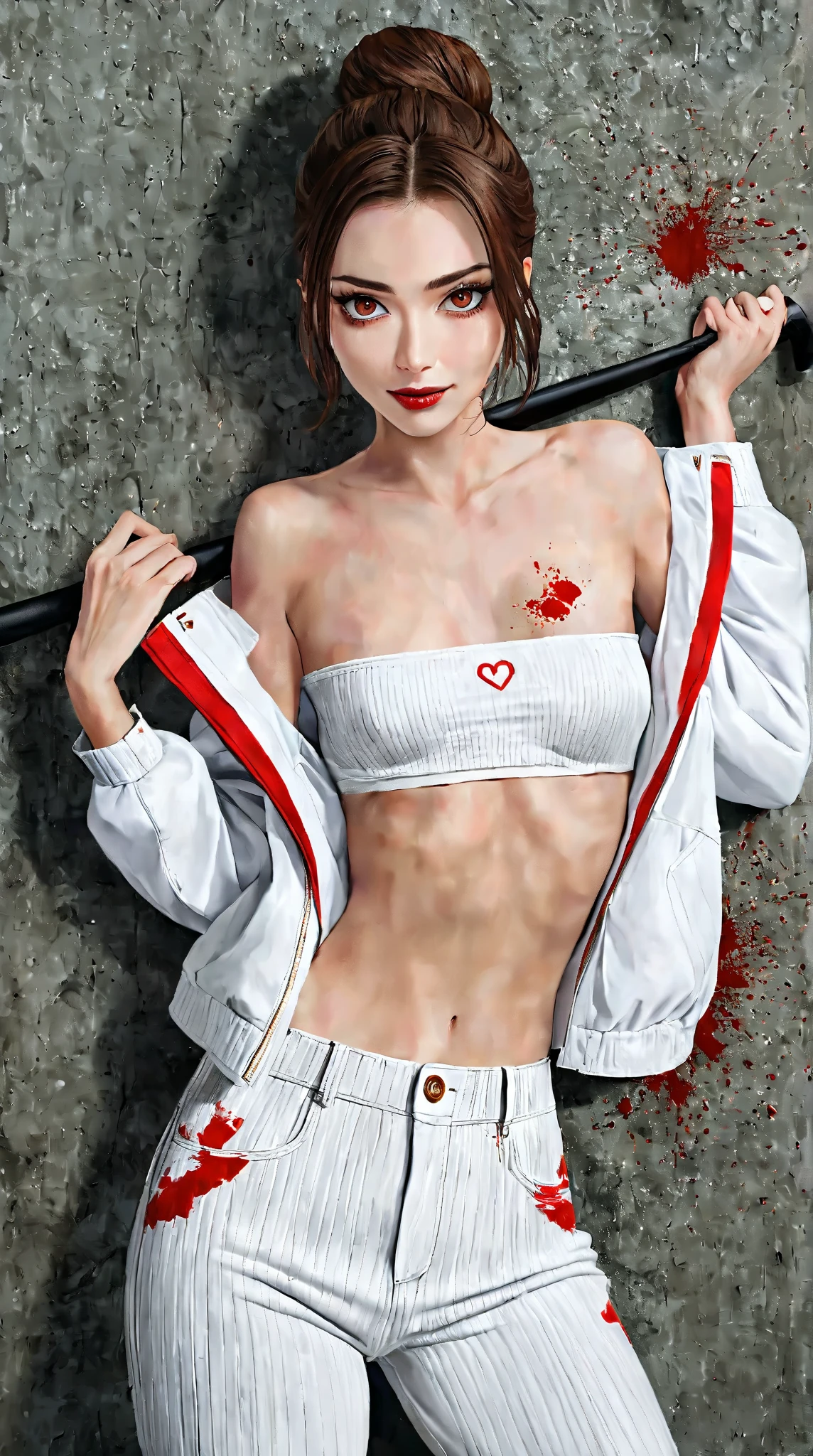((top-quality, masutepiece, Top image quality, 8K)),  ((nightcity:1.3)), Back lighting, ((Bloody young nurse with an ax:1.5)), ((1girl in, perfectly proportions, Beautiful body, Realistic middle chest:1.5)), Standing with legs spread, showing your whole body, (Best Ratio: 4 fingers, 1 thumb), The skin is wet and shiny, Torn and tattered white nurse's uniform, ((tilts head, looking at from the front:1.2)), NSFW, Later the car is on fire,